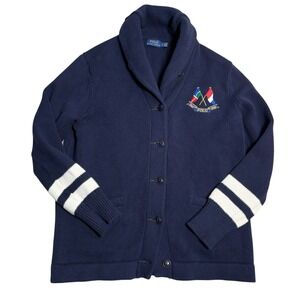 Polo Ralph Lauren VINTAGE 1991 Cross Flags‎ Shawl Cotton Cardigan Women L EUC